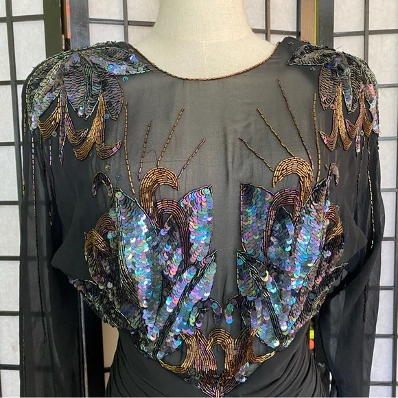 80'S CASADEI Ruched Beaded & Sequined Party Dress Size 4 - Picture 15 of 15